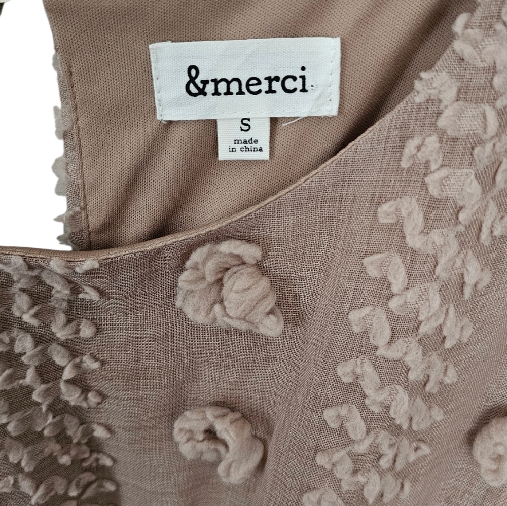 &merci Beige Nude Fairycore Mini Dress Puff Long Sleeves 3D Floral Appliques Sm - Picture 6 of 11